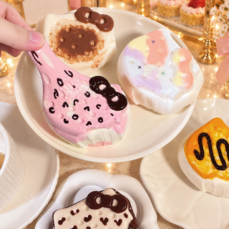 リボンサンドクッキー taonini  泥感　手作り無毒 食品級シリコン スクイーズ 伸張玩具 スクイーズ ゆっくりとした反動でストレス解消になるおもちゃ